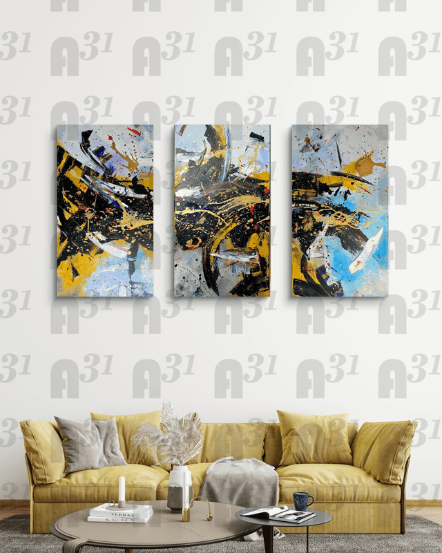 660. Large Canvas set of Abstract Art . Set of 3