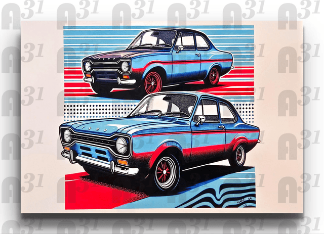 402. Retro pop art digital Ford Escort print
