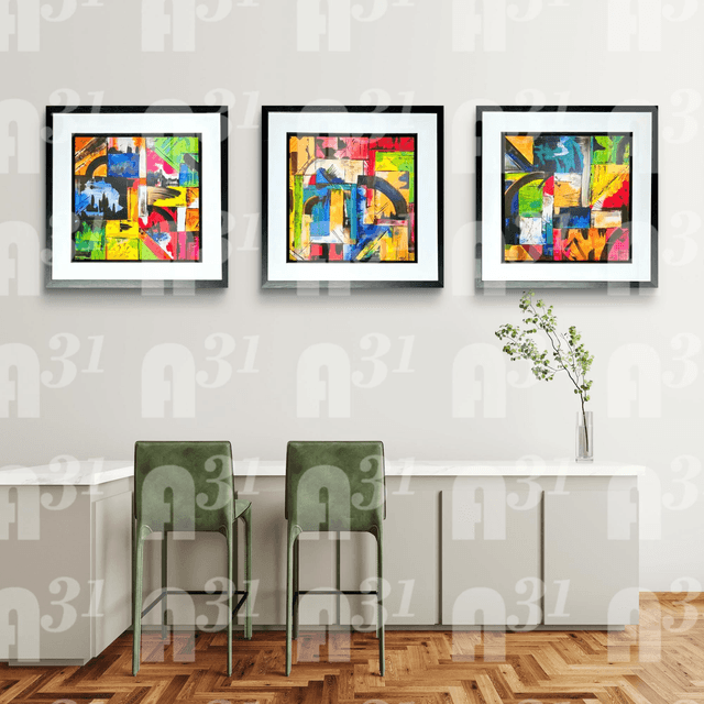 634. Set of 3 Abstract Art.  City Scapes