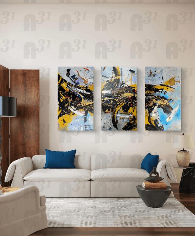 660. Large Canvas set of Abstract Art . Set of 3