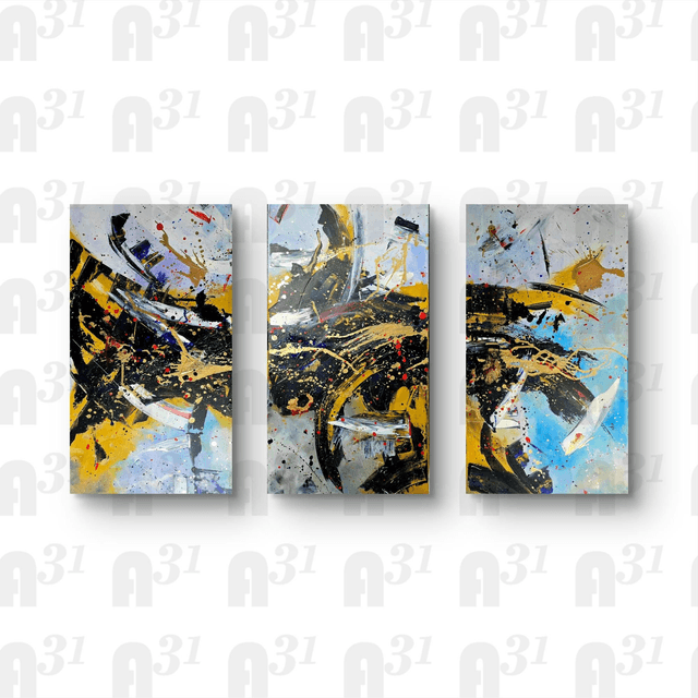660. Large Canvas set of Abstract Art . Set of 3